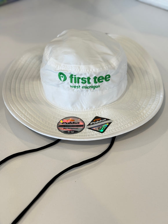 Pukka Bucket Hat White with Green Logo