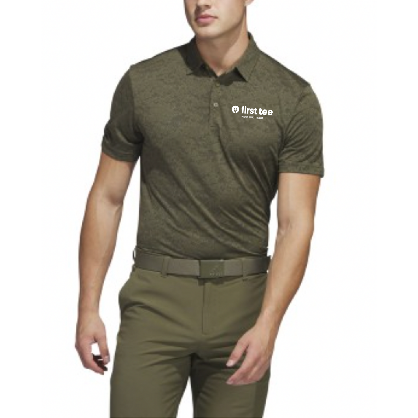 MENS TEXTURED JACQUARD POLO SHIRT - OLIVE